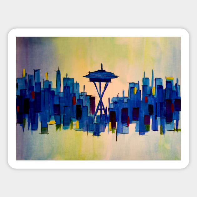 Abstract painting of the Seattle landscape Sticker by WelshDesigns